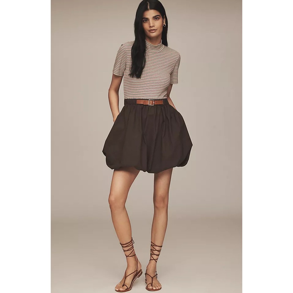 Maeve Bubble Hem Pouf Skirt Dress Striped Top Balloon Mini L playful, structured